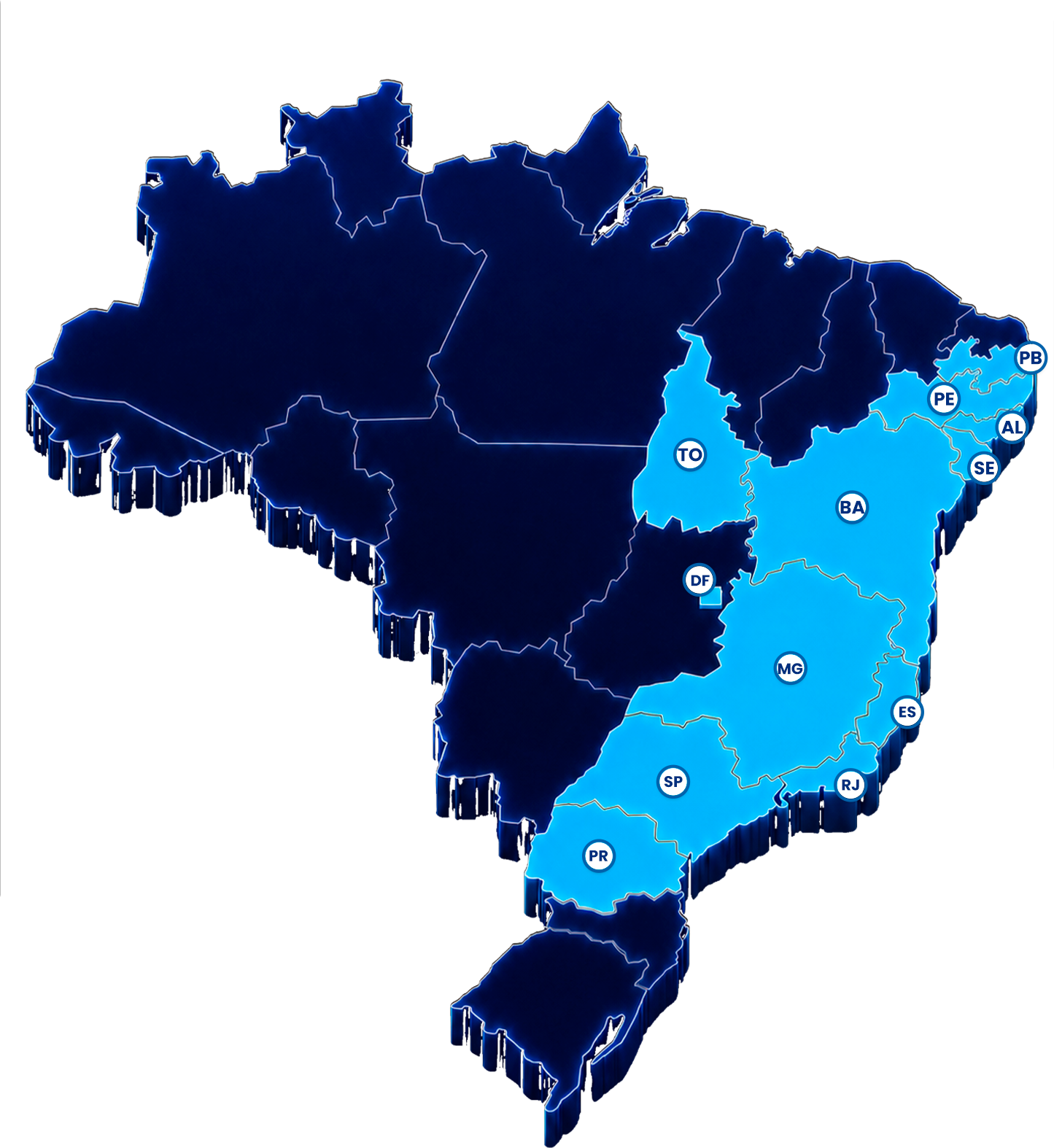 Mapa do Brasil com atuação da Plataforma Target